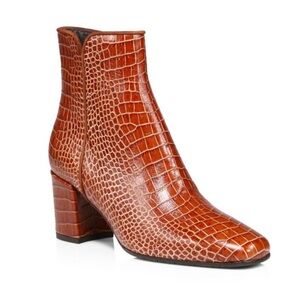 Aquatalia Tan Crocodile-Embossed Ankle Booties, Size 10